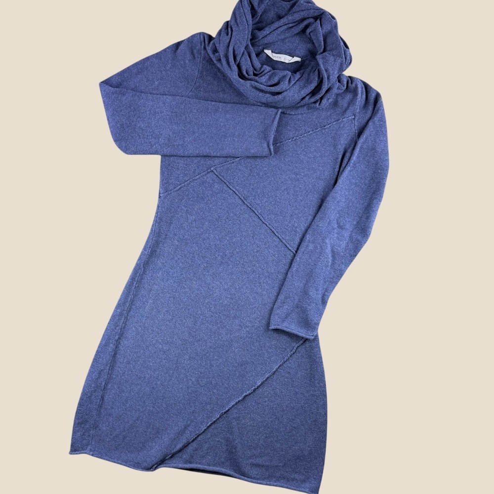 Athleta Sweater Dress Women S Camber Blue Cowl Neck Asymmetrical Seam Knit Cozy